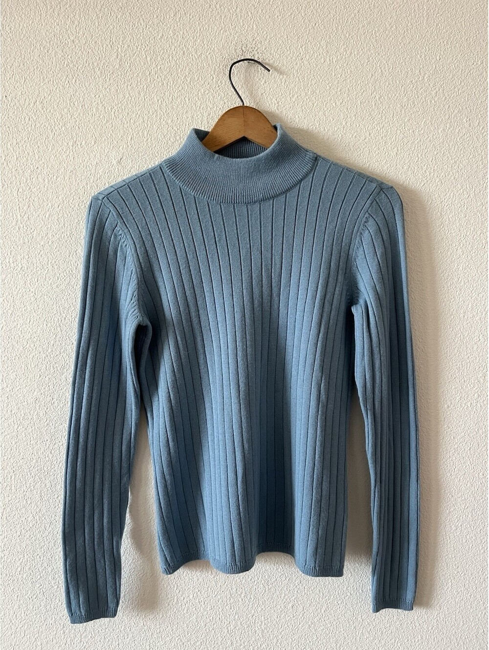 Liz Claiborne Merino Mock Neck Ribbed Sweater Small Blue